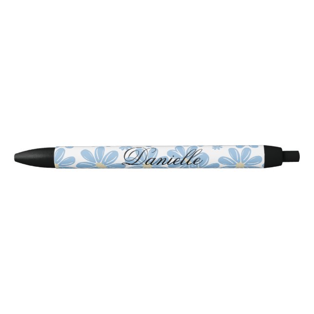 Motif Floral Bleu - Stylo d'encre noir personnalis (Devant)
