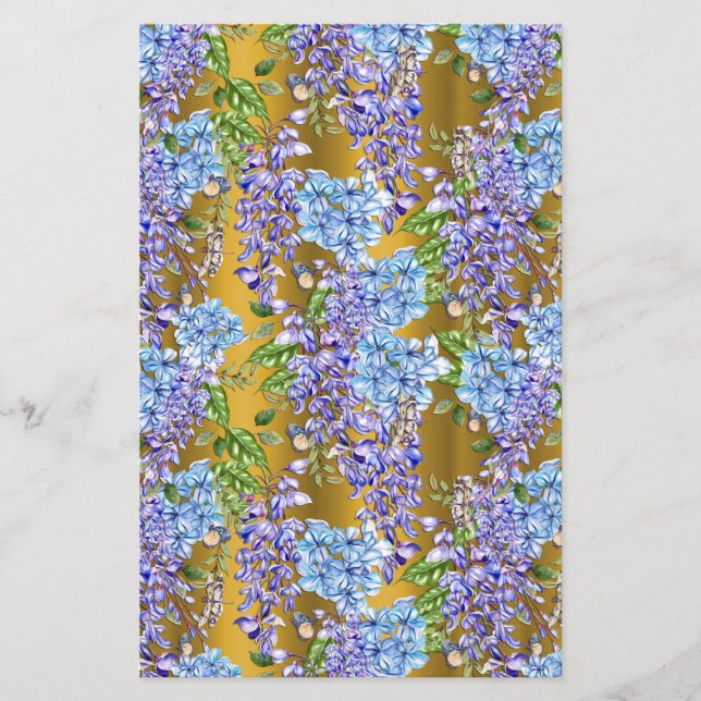 Motif floral bleu sur or (Devant)