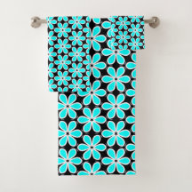Motif floral bleu turquoise et noir