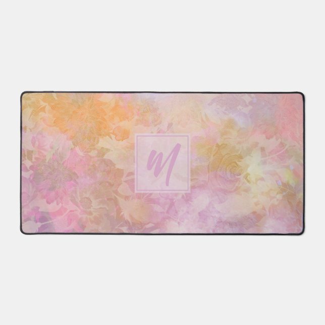 Motif floral bohème pastel, monogramme script chic (Recto)