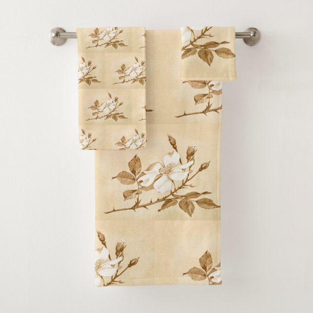 Motif floral botanique de bloc de rose assez blanc (En situation)