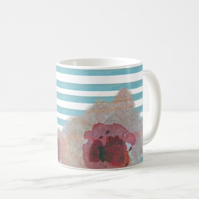 Motif floral chic de Boho rayé | Café Mug (Devant droit)