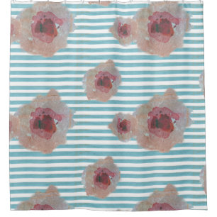 Motif floral chic de Boho rayé Rideau de douche