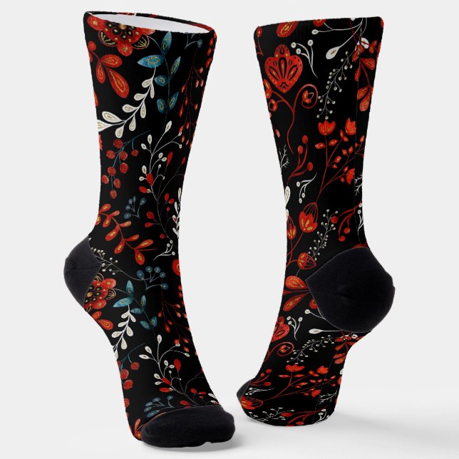 Motif floral complexe avec chaussette dorée et bla (Angulaire)