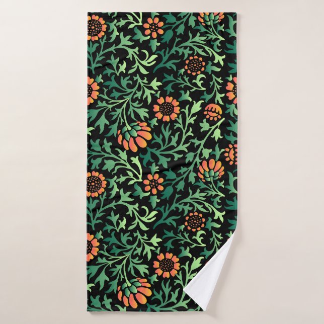 Motif floral complexe avec feuilles vertes (Serviette de bain)