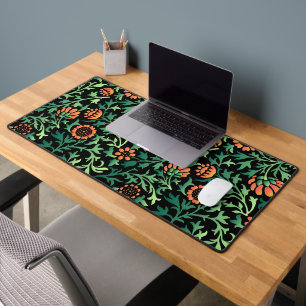 Motif floral complexe avec feuilles vertes