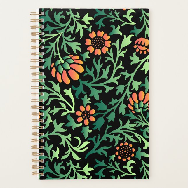 Motif floral complexe avec feuilles vertes (Devant)