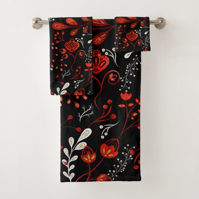 Motif floral complexe avec salle de bain dorée et  (En situation)