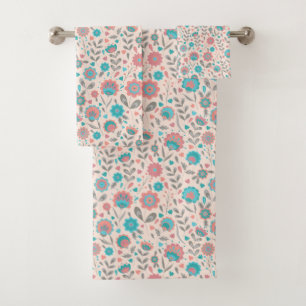 Motif floral d'art populaire turquoise et de