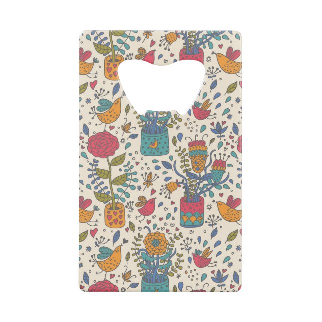 Motif floral de bande dessinée avec les oiseaux 2 (Devant)