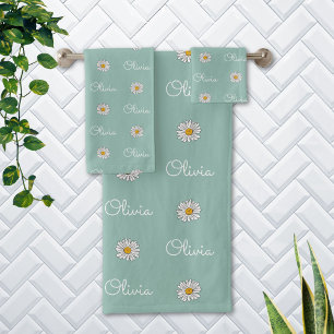 Motif floral de daisy blanc avec nom personnalisé