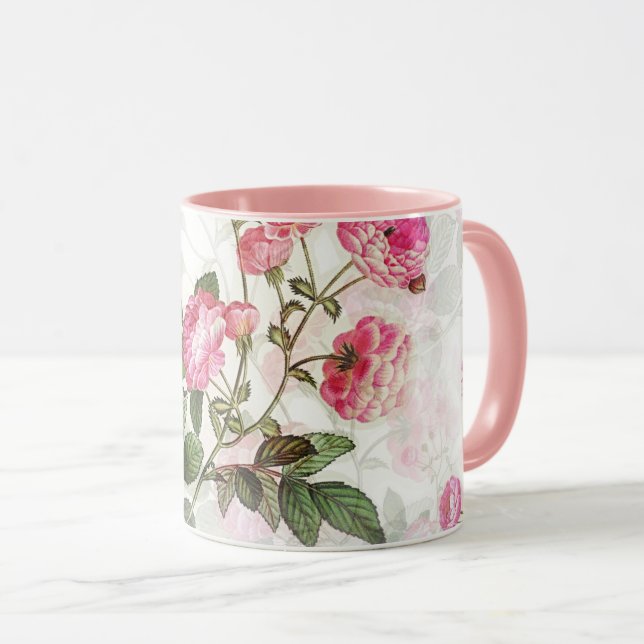 Motif floral de Mug de fleurs roses (Devant droit)
