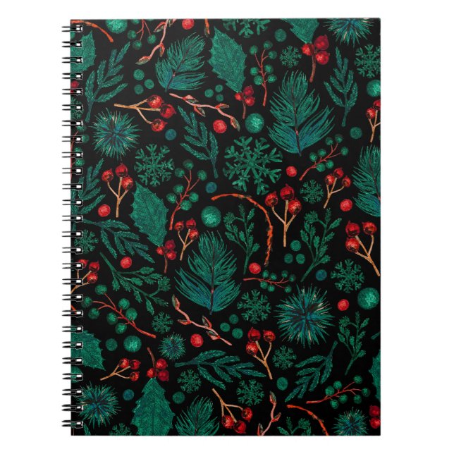Motif floral de Noël aquarelle | CARNET (Devant)