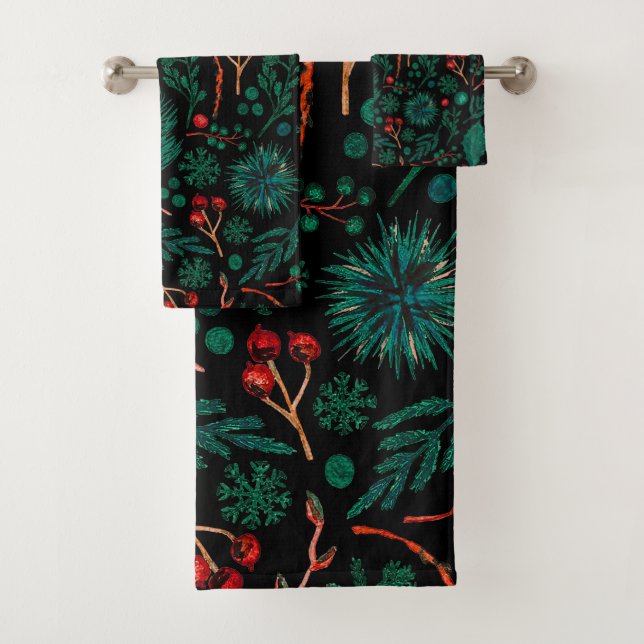 Motif floral de Noël aquarelle | Serviette de bain (En situation)