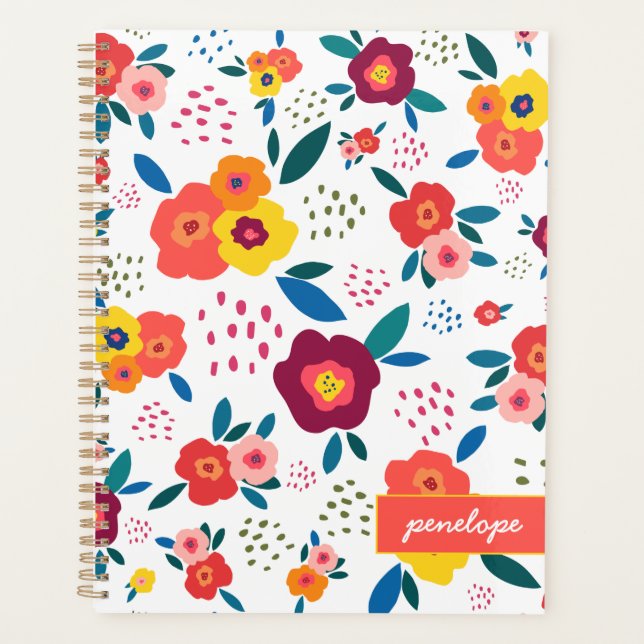 Motif floral de pavot moderne Corail Nom du script (Devant)