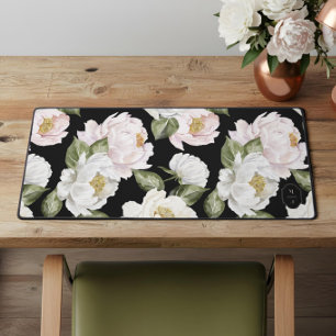 Motif floral de pivoine blanc et rose gras Monogra