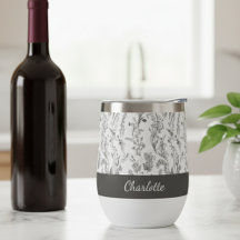 Motif floral de toile noir blanc nom personnalisé