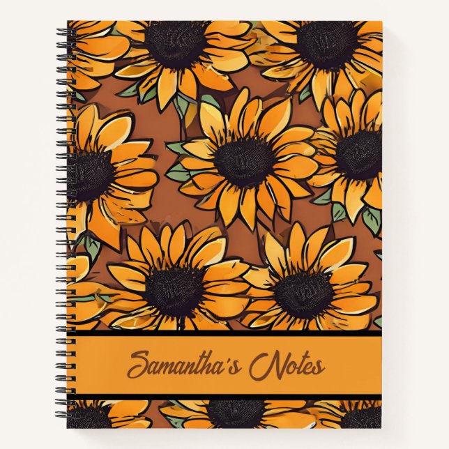 Motif floral de tournesol Carnet personnalisé (Devant)