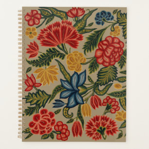 Motif floral en broderie laine vintage rouge et or