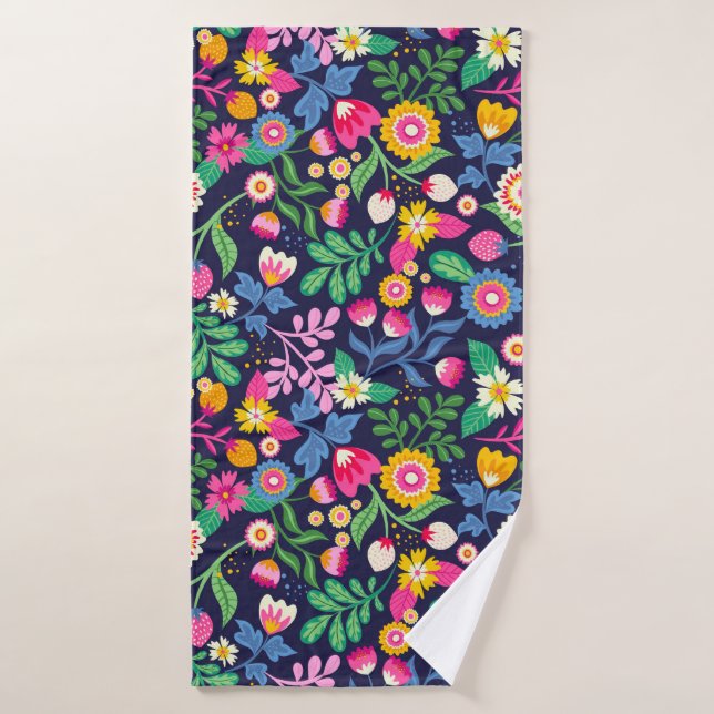 Motif floral exotique peint à la main (Serviette de bain)