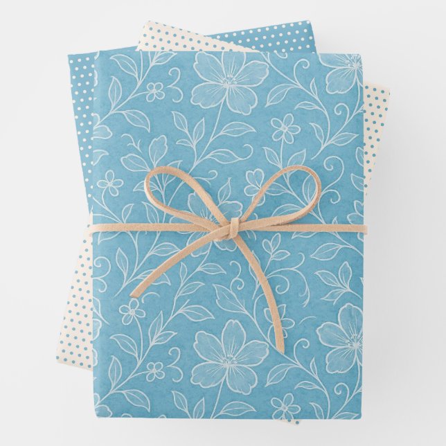 Motif Floral Feuille Classé Sur Azure Blue (En situation)