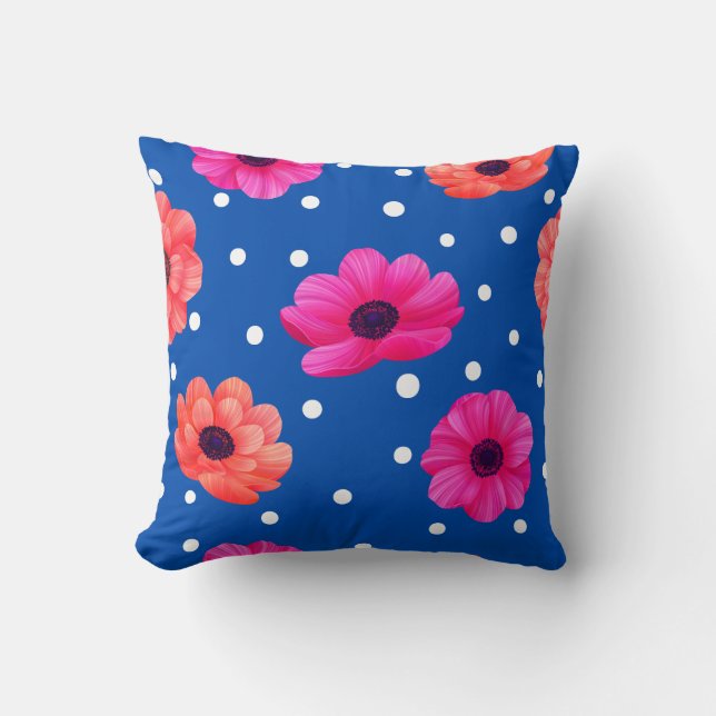 Motif floral gras Coussin bleu (Recto)