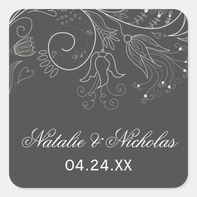 Motif Floral Gris/Blanc Tulipe - Sticker Carré (Devant)