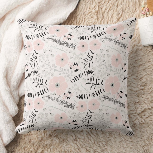 Motif Floral gris rose doux oreiller (Couverture)