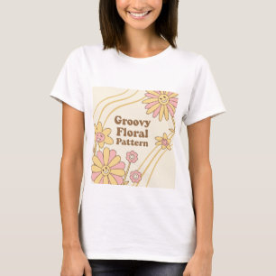 Motif floral groovy rétro T-shirt visage souriant