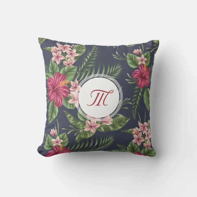 Motif floral Hibiscus Monogramme Coussin (Recto)