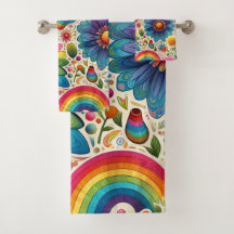 Motif floral hippie rétro arc-en-ciel