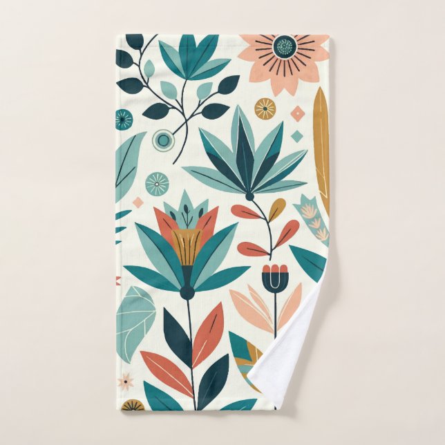 Motif floral imprimé moderne gras vert orange (Serviette à main)