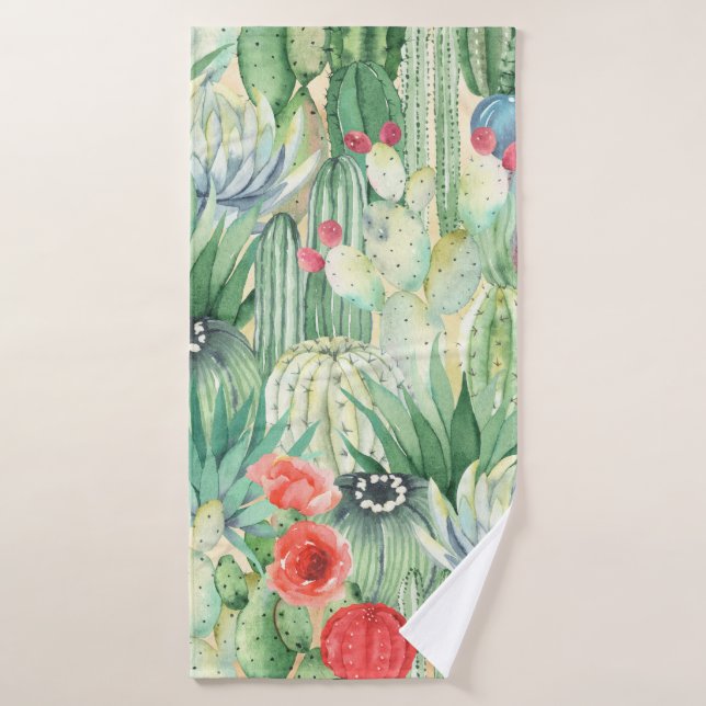 Motif floral incomparable avec cactus, succulents  (Serviette de bain)