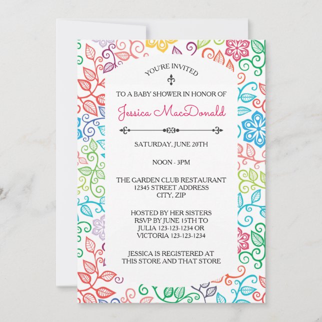 Motif floral - Invitation à une baby shower (Devant)