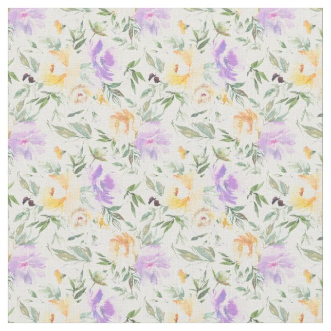 Motif floral jaune violet Tissu Fleurs (Fermer)