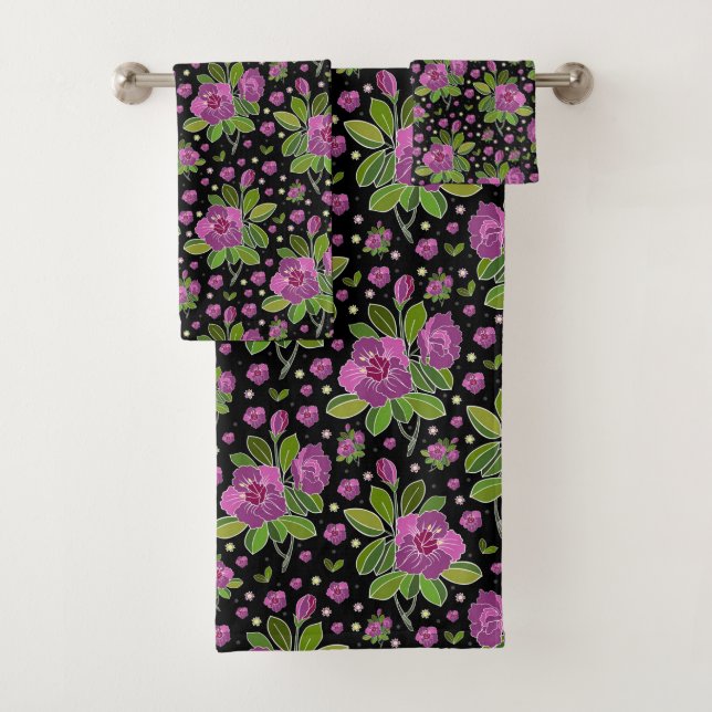 Motif floral lilas rose vert noir (En situation)