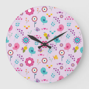 Motif floral mauve mûre Printemps et horloge estiv