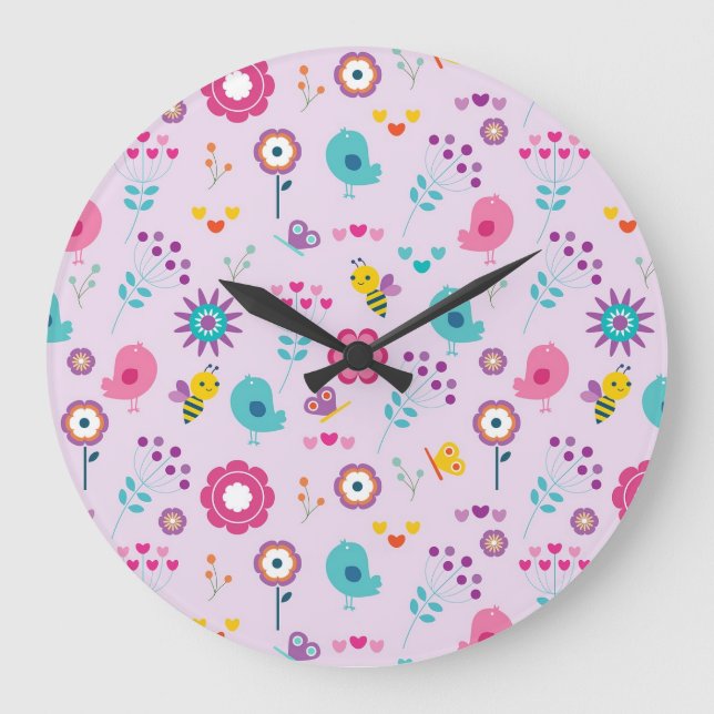 Motif floral mauve mûre Printemps et horloge estiv (Recto)