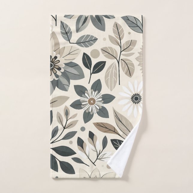 Motif floral moderne gras crème et vert sauge (Serviette à main)