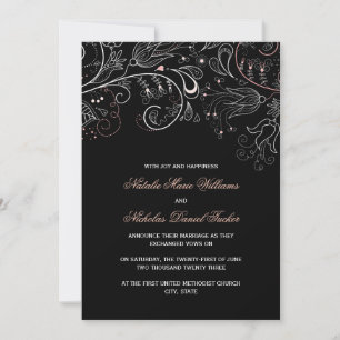 Motif floral noir avec tulipe - Faire-part de mari