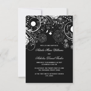 Motif floral noir/blanc-3x5 Faire-part de mariage