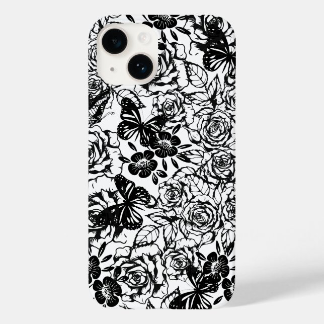 Motif floral noir et blanc coque iphone (Verso)