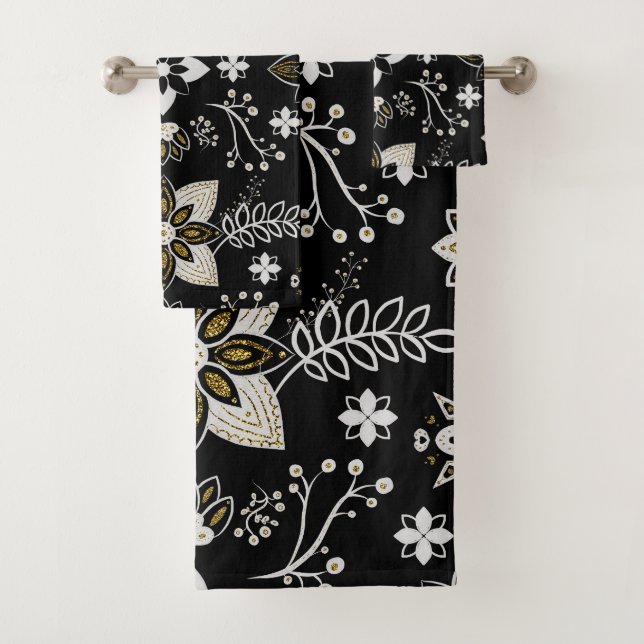 Motif floral noir et blanc orné (En situation)