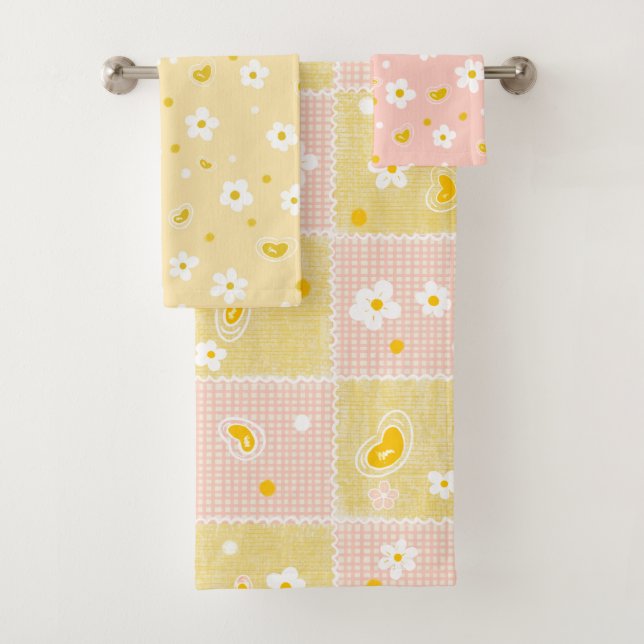Motif floral rétro Daisy jaune et rose (En situation)