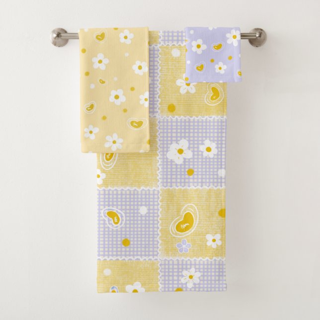 Motif floral rétro Daisy jaune et violet  (En situation)