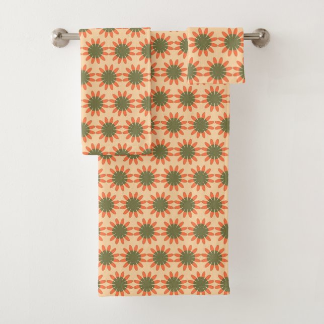 Motif floral rétro orange et vert (En situation)
