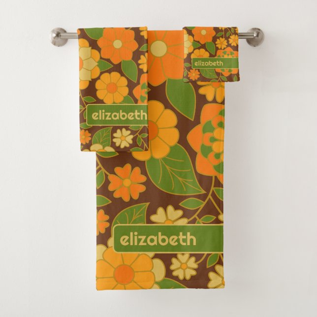 Motif Floral Retro tendance Bloc de nom personnali (En situation)