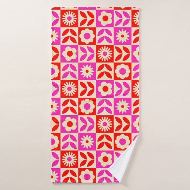 Motif floral rétro vibrant (Serviette de bain)