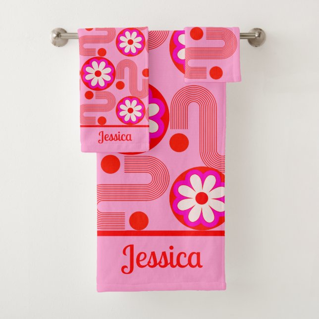 Motif floral rose moderne du milieu du siècle avec (En situation)