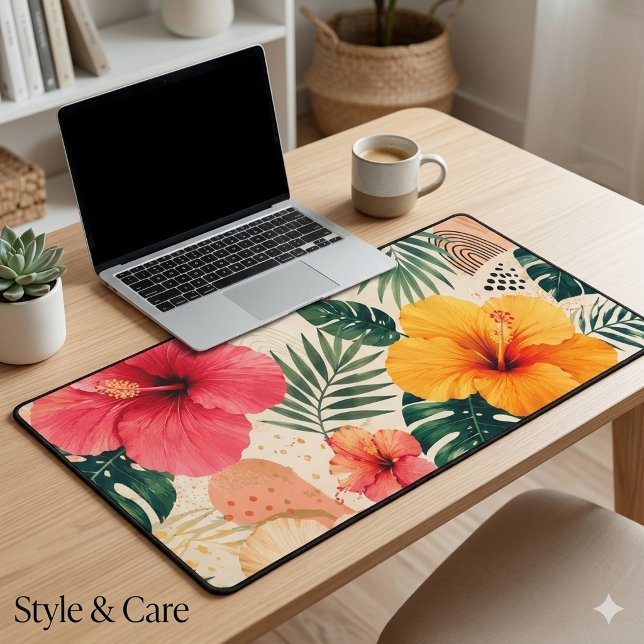 Motif floral sans couture d'Hibiscus tropical vibr (Vibrant Tropical Hibiscus Floral Seamless Pattern Desk Mat)